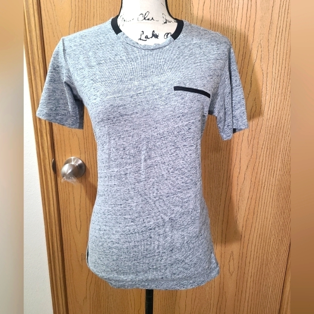 The Kooples Sport Gray Colorblock Collar Pocket T-shirt